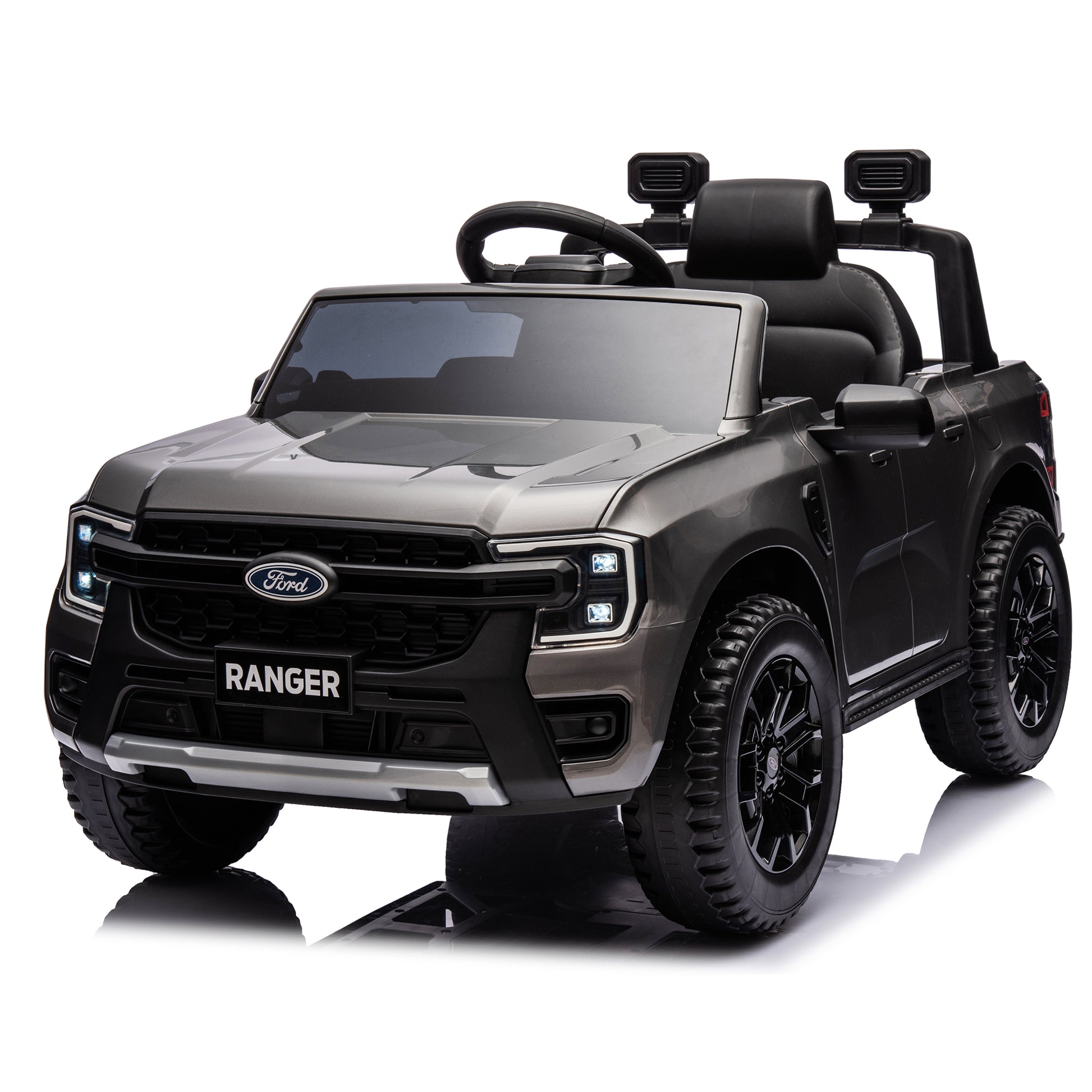 12V Kids Ride On Car W Parents Remote Control,Licensed Ford Ranger,2Wd,Rear Wheel Suspension,Low Start,Headlight,Horn,Mp3,Bluetooth,Adjustable Speed,Speed 1.86 4.97 Mph For Kids Aged 3 6. Gray 50 99 Lbs Polypropylene