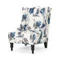 Toddman Hi Back Club Chair, High Back Fabric Club Chair, Print Beige Blue Flower Fabric