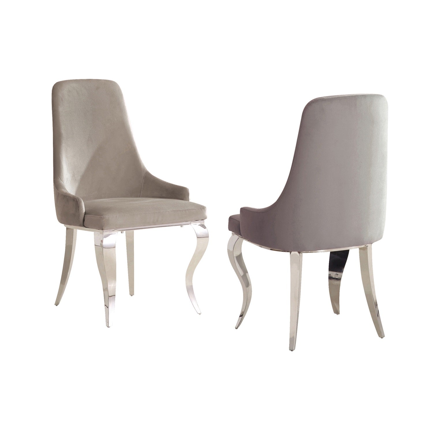 Set Of 2 Velvet Upholstered Side Chairs, Grey And Chrome Solid Grey Dining Room Rectangular Dining Chairs Set Of 2 Chrome,Velvet