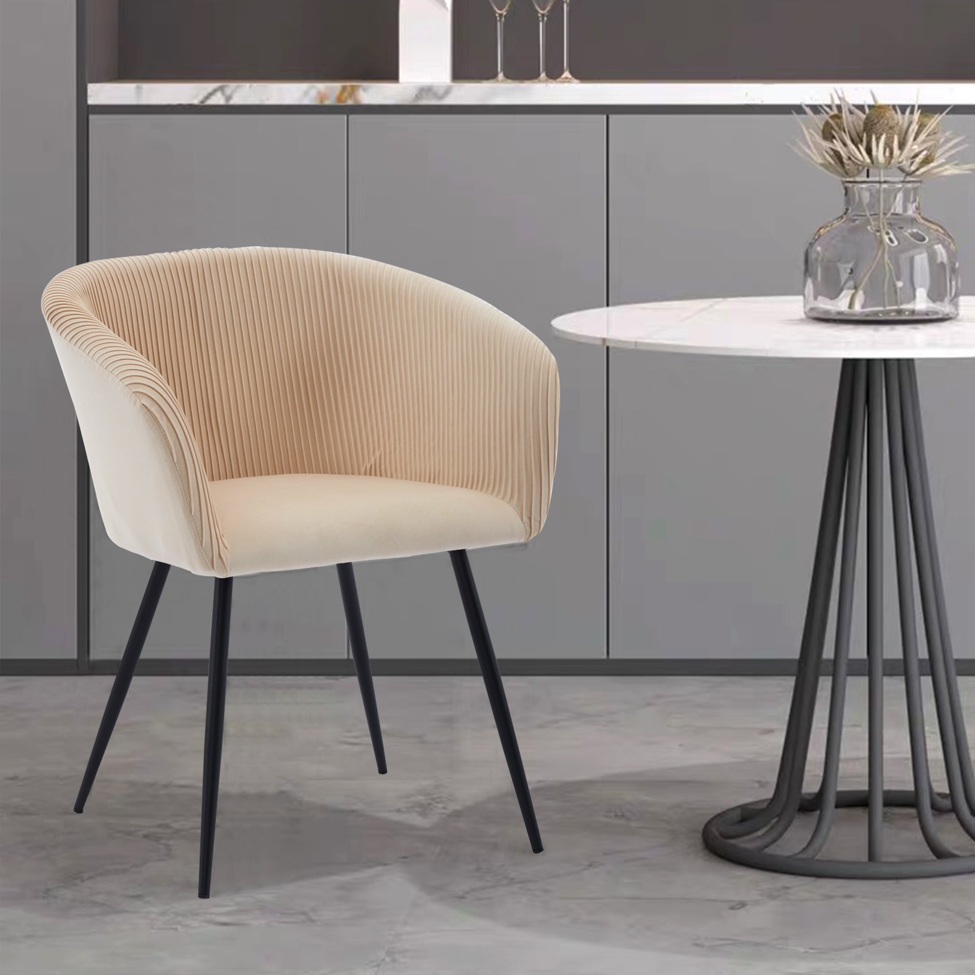 Ts Stripe Dinding Chair Creamy White Velvet