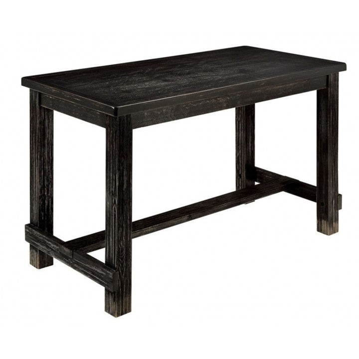 Antique Black Wooden 5Pc Counter Height Dining Set Table And 4X Chairs Beige Linen Like Fabric Cushions Trim Chairs Wood Dining Room Solid Wood Rectangular Dining Table With Chair Upholstered Chair Wood Beige Black Solid Back Seats 4 60 Inches