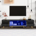 Modern Tv Stand With Led Lights For Tvs Up To 80 Inches, Entertainment Center With 4 Drawers And 1 Cabinet With Brown Glass Door, Media Console With Metal Legs And Handles For Living Room Black 70 79 Inches Mdf