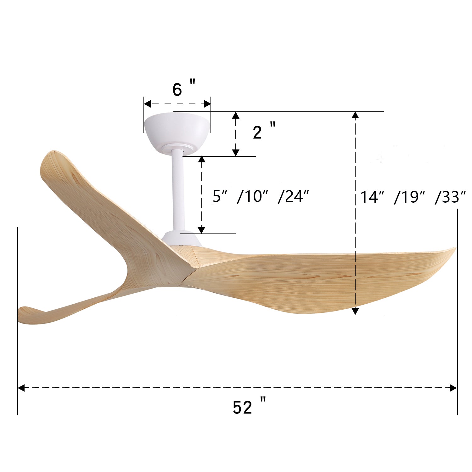 52 Inch Indoor Ceiling Fan No Light With 6 Speed Remote Control 3 Abs Blade Reversible Dc Motor For Home White Abs