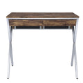 Weathered Oak And Chrome 2 Drawer Writing Desk Oak Writting Desk Office Rustic Rectangular Wood Metal