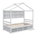 Twin House Bed With Roof Frame, Bedside Shelves, Under Bed Storage Unit,White Twin White American Design Pine