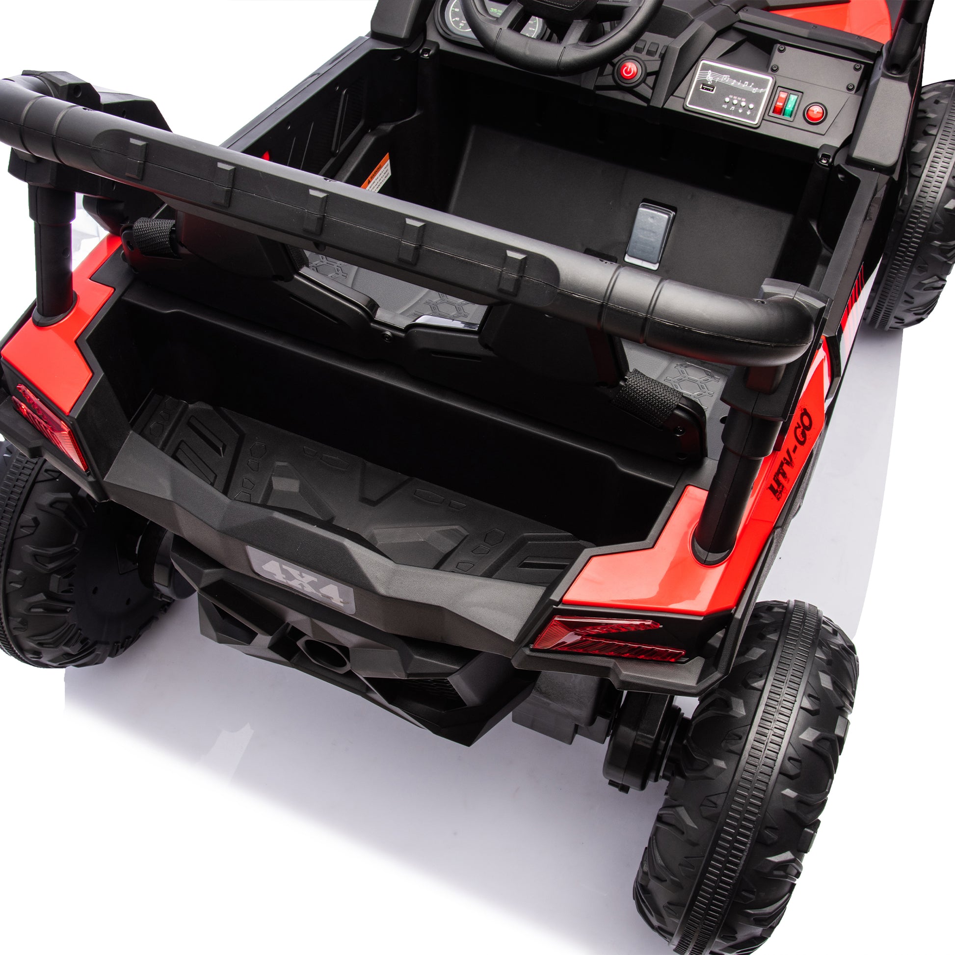 24V Two Seater Kids Ride On Utv W Parents Remote Control,Four Wheel Suspension,Slow Start,Large Wheel Design,Anti Collision Bar,Storage Space,Music,Usb,Bluetooth,Volume Control,Led Lights For Kids 3 . Red 100 149 Lbs Polypropylene