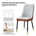 Table And Chair Set.A Morden Table With White Imitation Marble Patterned Stone Burning Tabletop With Golden Metal Legs.Paried With 4 Chairs With Pu Leather Backrest And Black Metal Legs. Grey Brown,White Gold Seats 4 Metal,Sintered Stone
