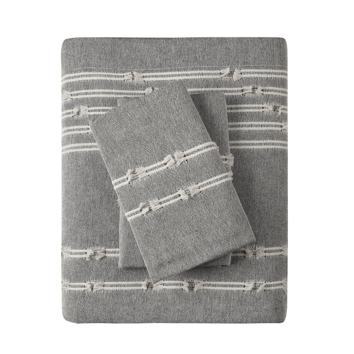 3 Piece Cotton Jacquard Duvet Cover Set King Gray Cotton