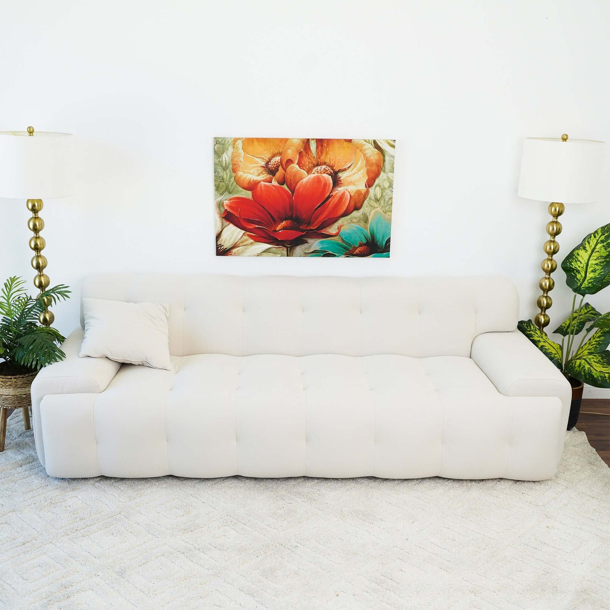 Brampton Mid Century 90 Inch Cream Velvet Sofa Cream,White Nature Velvet Wood Primary Living Space Medium Firm Tufted Back Mid Century Modern Foam Solid Wood,Velvet 3 Seat