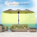 Outsunny Double Sided Patio Umbrella 9.5' Large Outdoor Market Umbrella With Push Button Tilt And Crank, 3 Air Vents And 12 Ribs, For Garden, Deck, Pool, Gray Light Brown Polyester