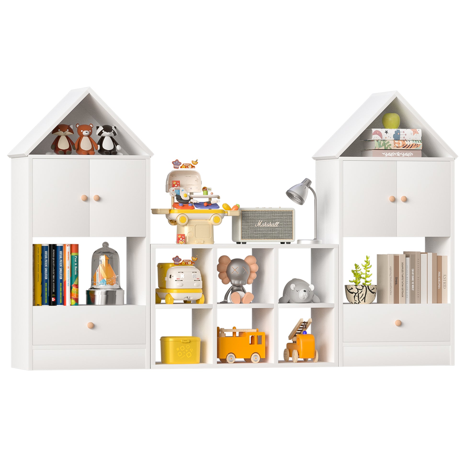 Versatile Children'S Bookshelf With House Shaped Design, Multi Functional Storage For Books And Toys, Adjustable Placement, Durable Kids Organizer For Playroom Or Bedroom Easy Assembly & Safe For