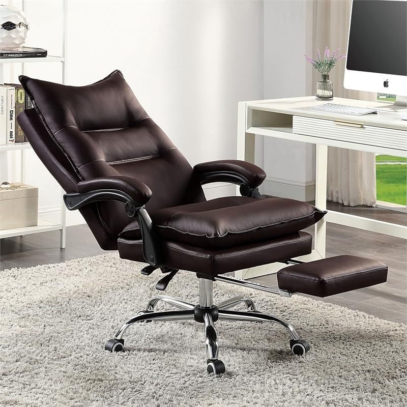 Contemporary Office Chair Upholstered 1Pc Comfort Adjustable Chair Relax Office Chair Work Brownpadded Armrests Brown Office Contemporary,Modern Office Chairs Tufted Back Adjustable Height Faux Leather,Metal