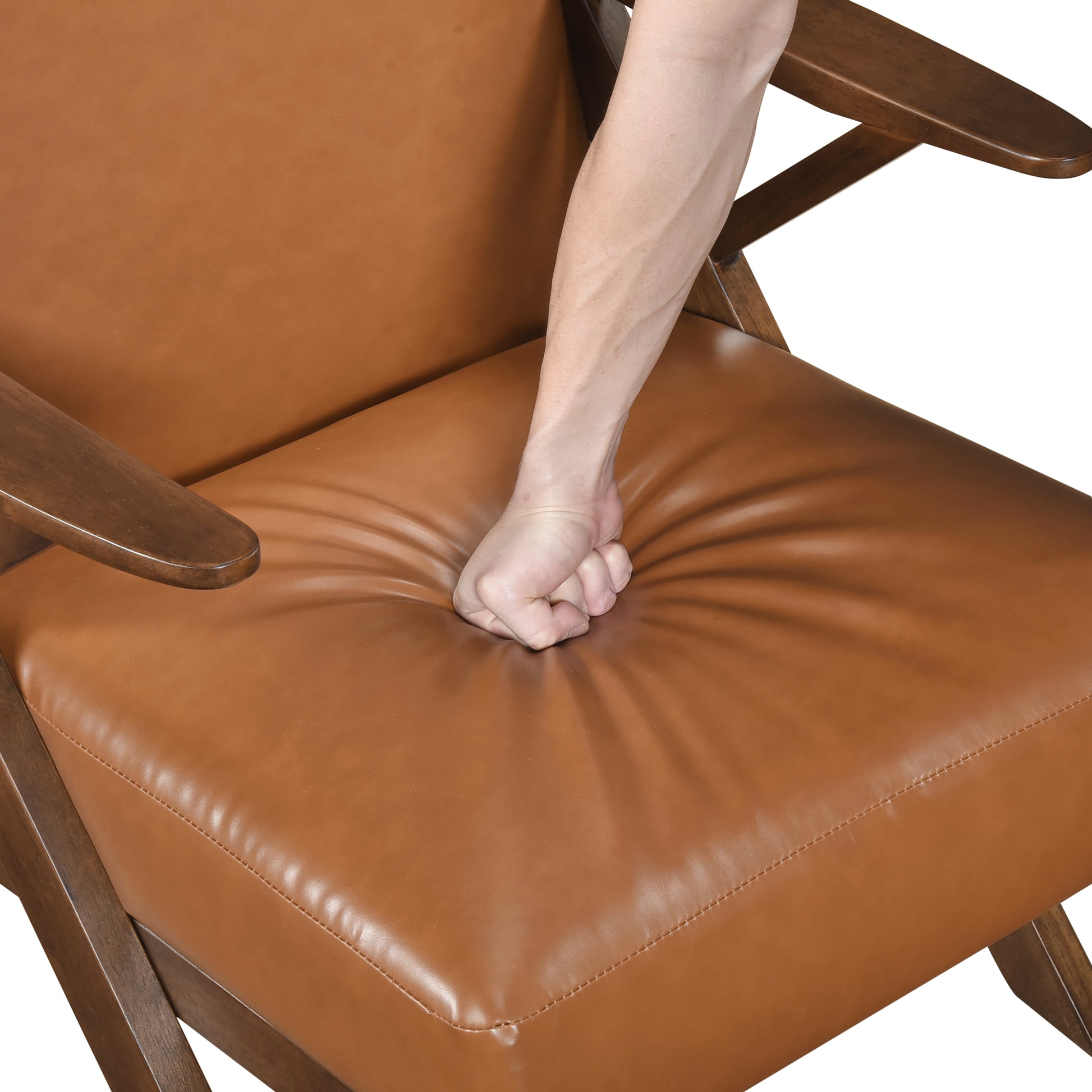 Brown Finish Solid Rubberwood Frame 1Pc Accent Chair Brown Faux Leather Upholstery Living Room Furniture Brown Primary Living Space Rubberwood Solid Wood