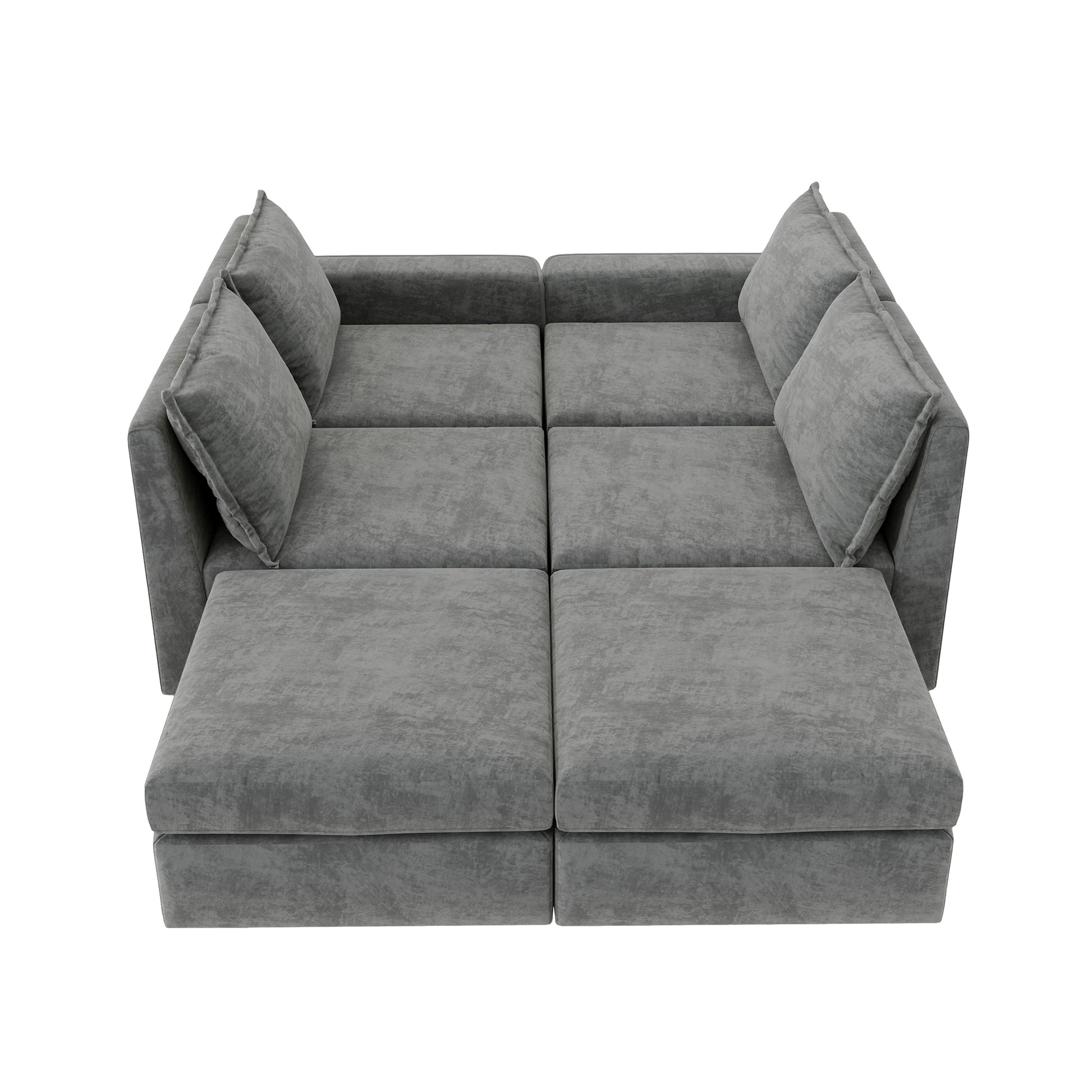 115*58" Chenille Modular Sectional Sofa,U Shaped Reversible Couch,Free Combination,6 Seat Sleeper Sofa Bed With Ottoman,Convertible Oversized Indoor Furniture For Living Room,Gray Gray Chenille 6 Seat