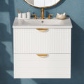 Modern 24 Inch Wall Mounted Bathroom Vanity With 2 Drawers, White Ideal For Small Bathrooms White Bathroom Mdf