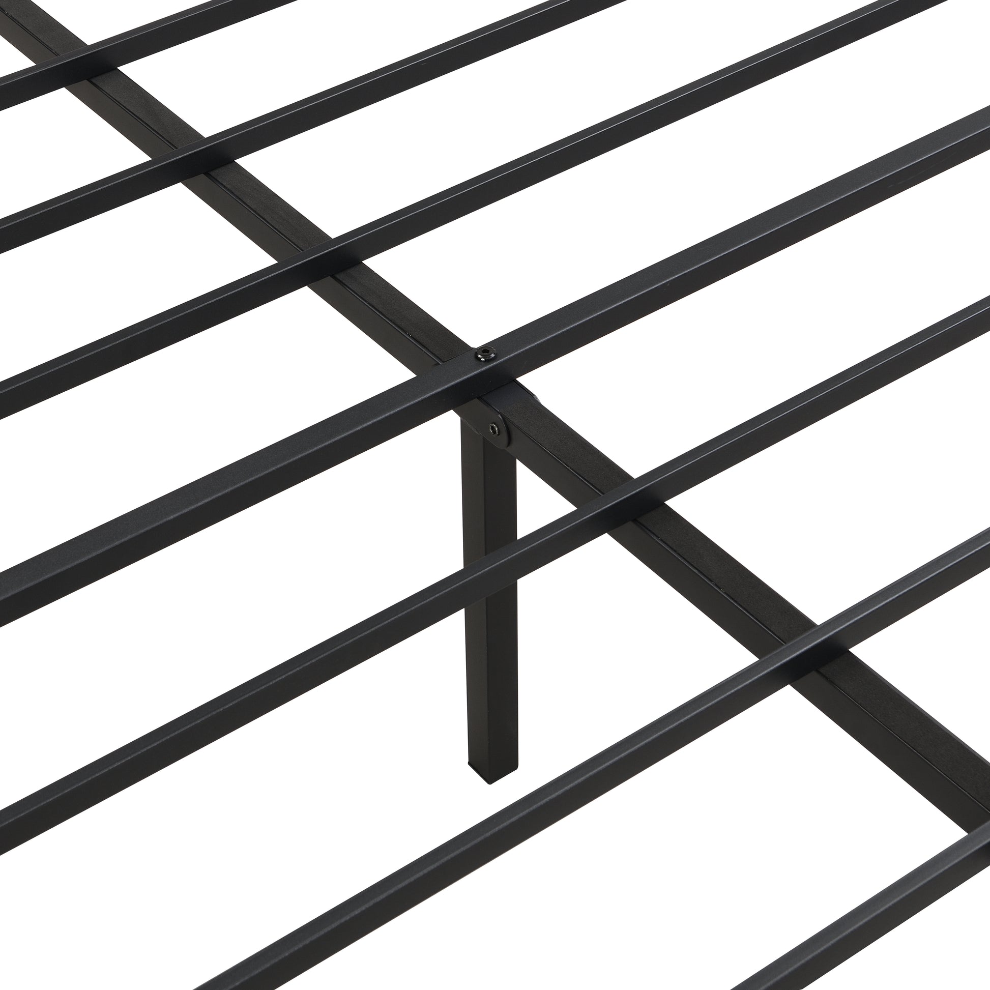 King Size Metal Bedframe,Headboard With Wood Panel Decoration,Black Black Brown Metal