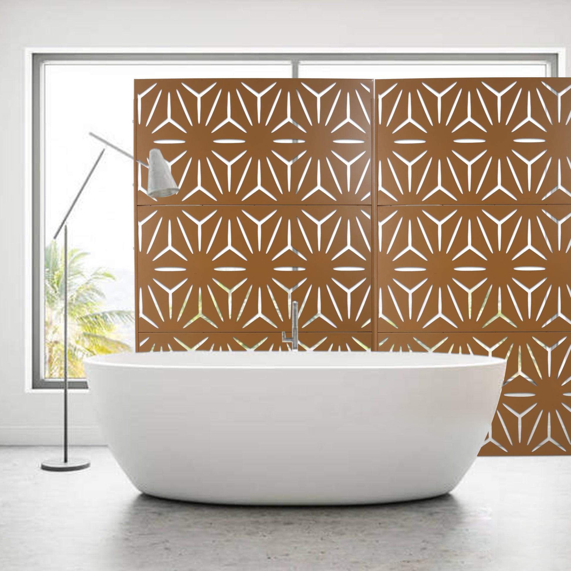 Outdoor & Indoor Privacy Screen Metal Privacy Screen 76" H 48" W, Freestanding Decorative Privacy Screen For Deck Balcony Patio, Privacy Fence Panels For Outside Lawn Garden Ps104 Brown Brown Steel