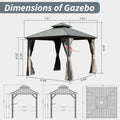 8' X 8' Hardtop Gazebo, Aluminum Metal Gazebo With Galvanized Steel Double Roof Canopy, Curtain And Netting, Permanent Gazebo Pavilion For Patio, Backyard, Deck, Lawn,Grey Gray Aluminum