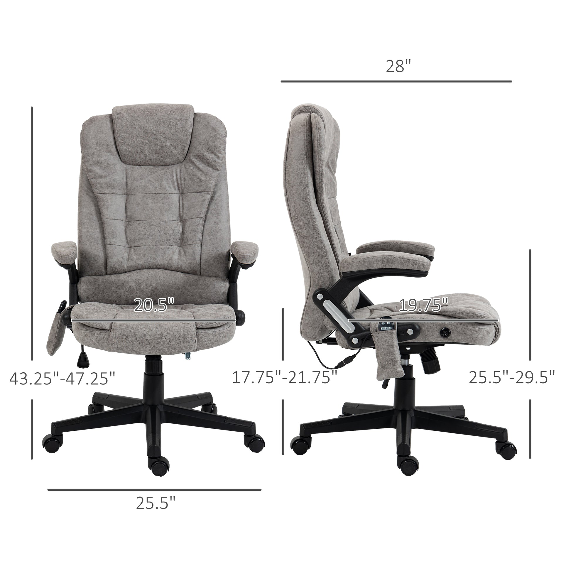 Homcom 6 Point Vibrating Massage Office Chair With Heat, Microfiber High Back Executive Office Chair With Reclining Backrest, Padded Armrests And Remote, Gray Grey Polyester