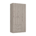 Austral 3 Door Armoire With Two Drawers, Shelves, And Hanging Rod Light Gray Light Gray Particle Board