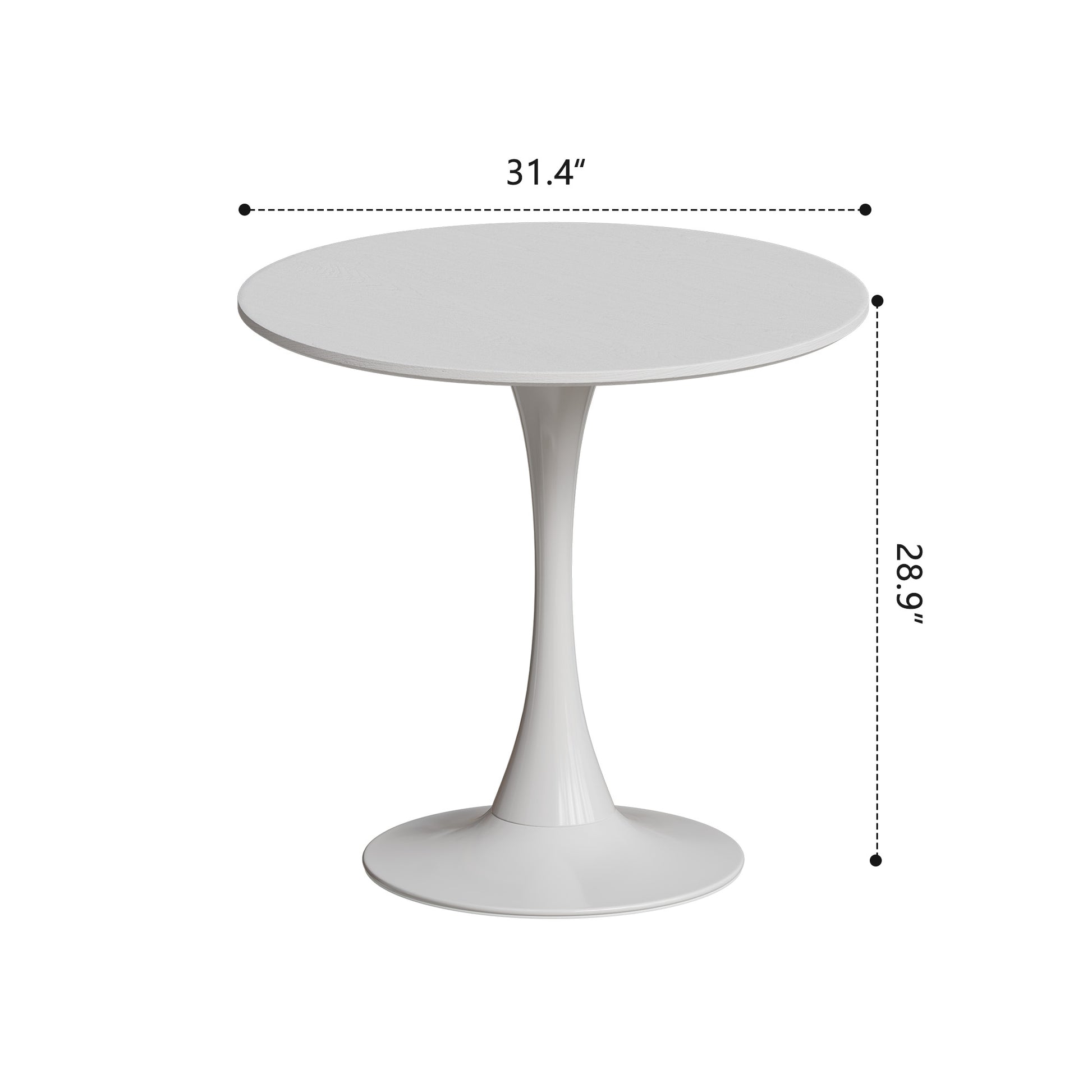 31.4 "Round Dining Table, Medieval White Tulip Dining Table, 2 3 Person Metal Base Dining Table, Easy To Assemble Casual Coffee Table, Office Desk White Mdf