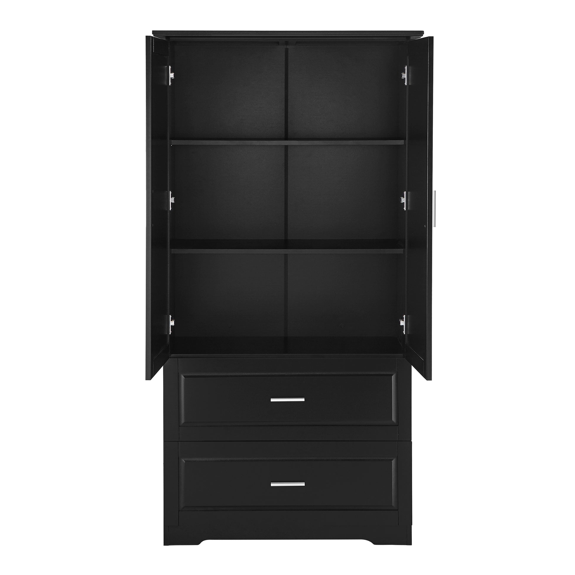 Tall Bathroom Storage Cabinet, Cabinet With Two Doors And Drawers, Adjustable Shelf, Mdf Board, Black Black Mdf