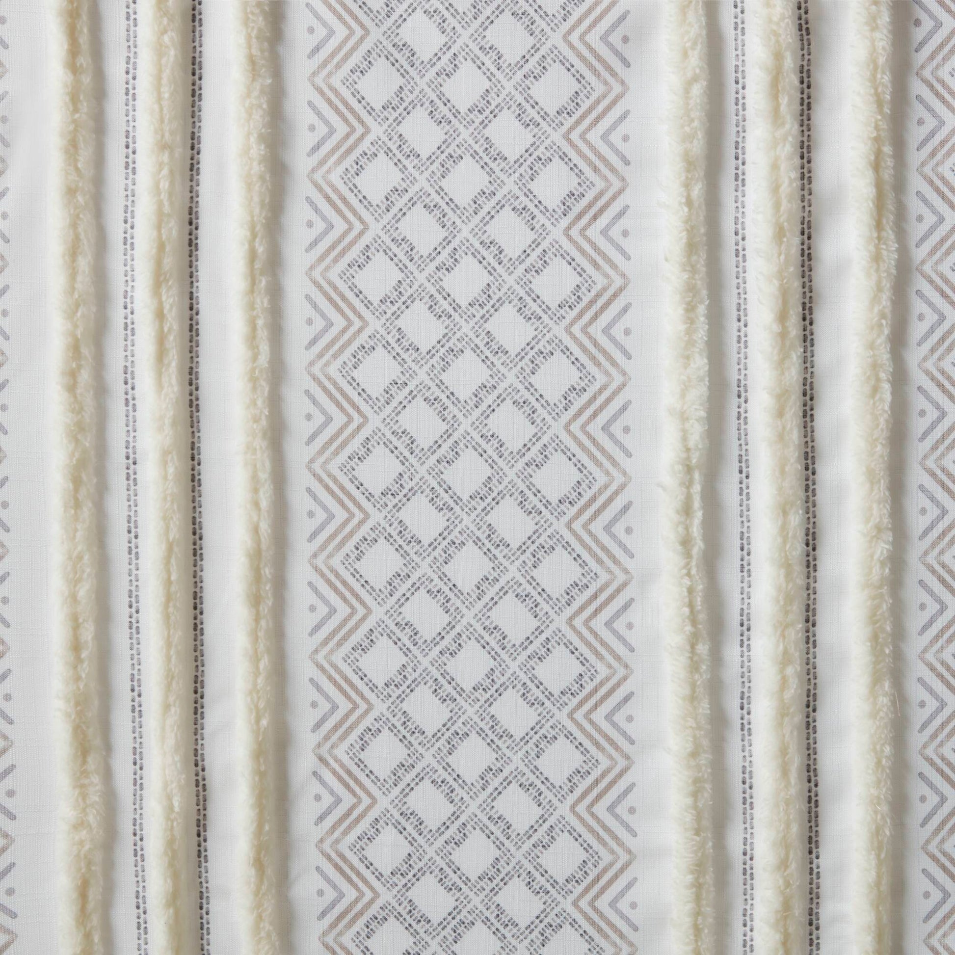 2Pk Poly Printed Curtain Panel With Tufted Stripe White Taupe 2 Pk 50X95" Multicolor Polyester