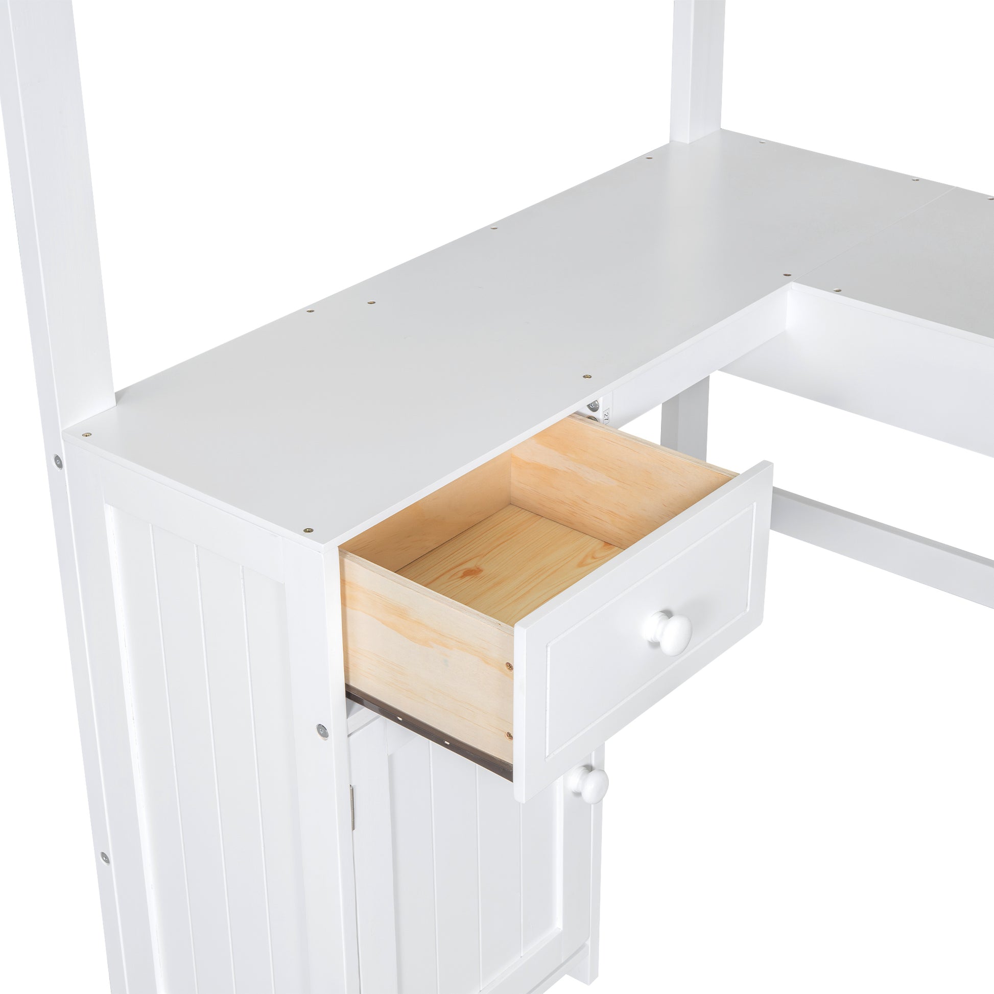 Twin Size Loft Bed With U Shaped Desk, Drawers And Storage Shelves, White Box Spring Not Required Twin White Wood Bedroom Solid Wood Mdf
