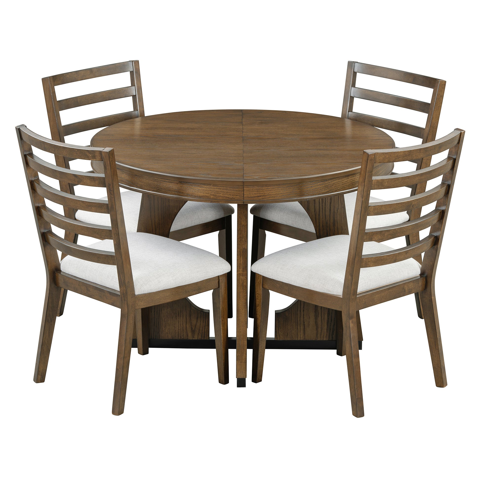 5 Piece Retro Rustic Functional Dining Set Unique Geometric Design, 1 Extendable Table With A 16 Inch Leaf And 4 Upholstered Chairs Ideal For Dining Room And Kitchen Walnut Walnut Solid Wood Mdf