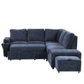 L Shaped Padded Modular Sofa With Storage Space, Usb Ports, And Cup Holders On The Armrests, Suitable For Living Rooms, Offices, And Apartments. Blue Wood Polyester 5 Seat