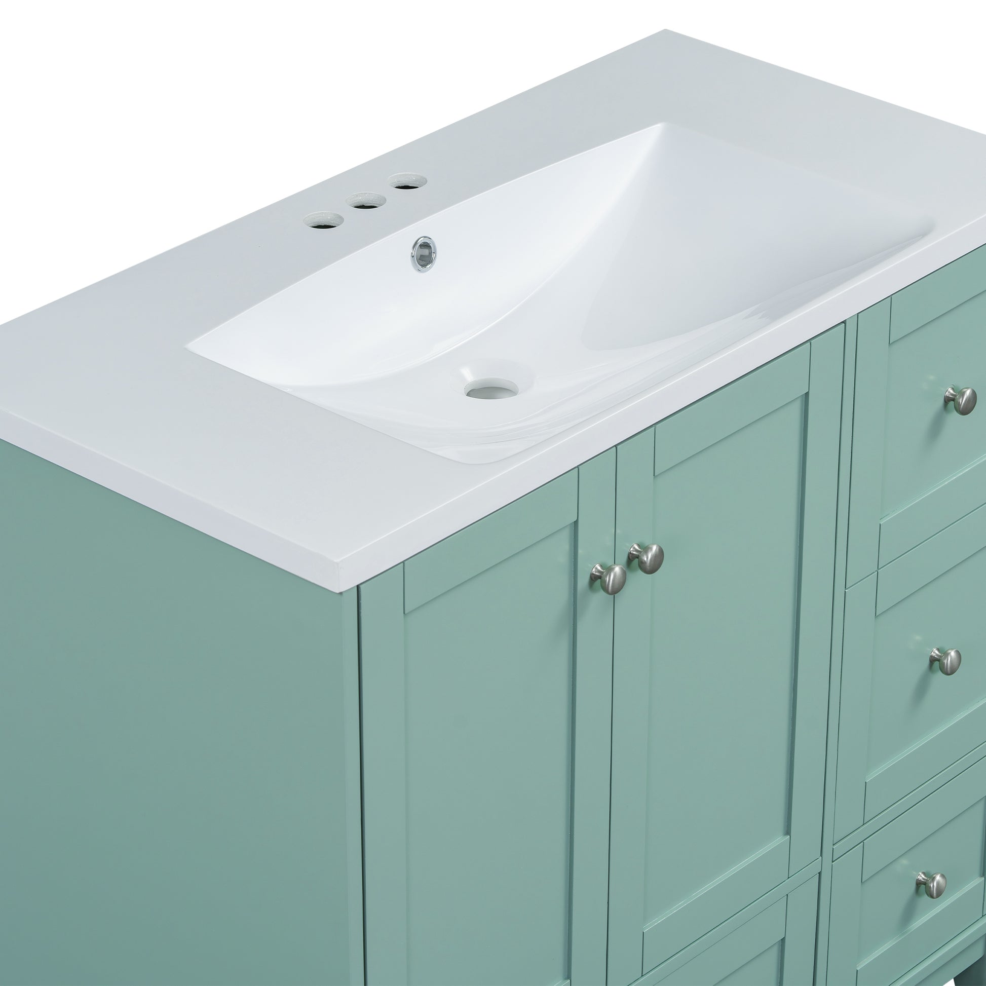 36 Inch Modern Bathroom Vanity With Usb Charging, Two Doors And Three Drawers Bathroom Storage Vanity Cabinet, Small Bathroom Vanity Cabinet With Single Sinkgreen Faucets Not Included Green Bathroom Modern Solid Wood Mdf Resin