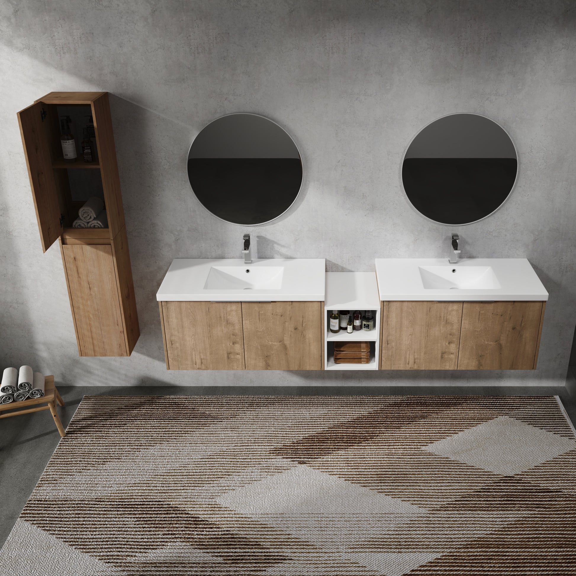 84" Wall Mounted Bathroom Vanity With Sink And Side Cabinet, Soft Close Doors,00112Imo 00636Imox2 0612Gwh Combination Cabinet Kd Packing Imitative Oak Bathroom Modern Plywood Plywood