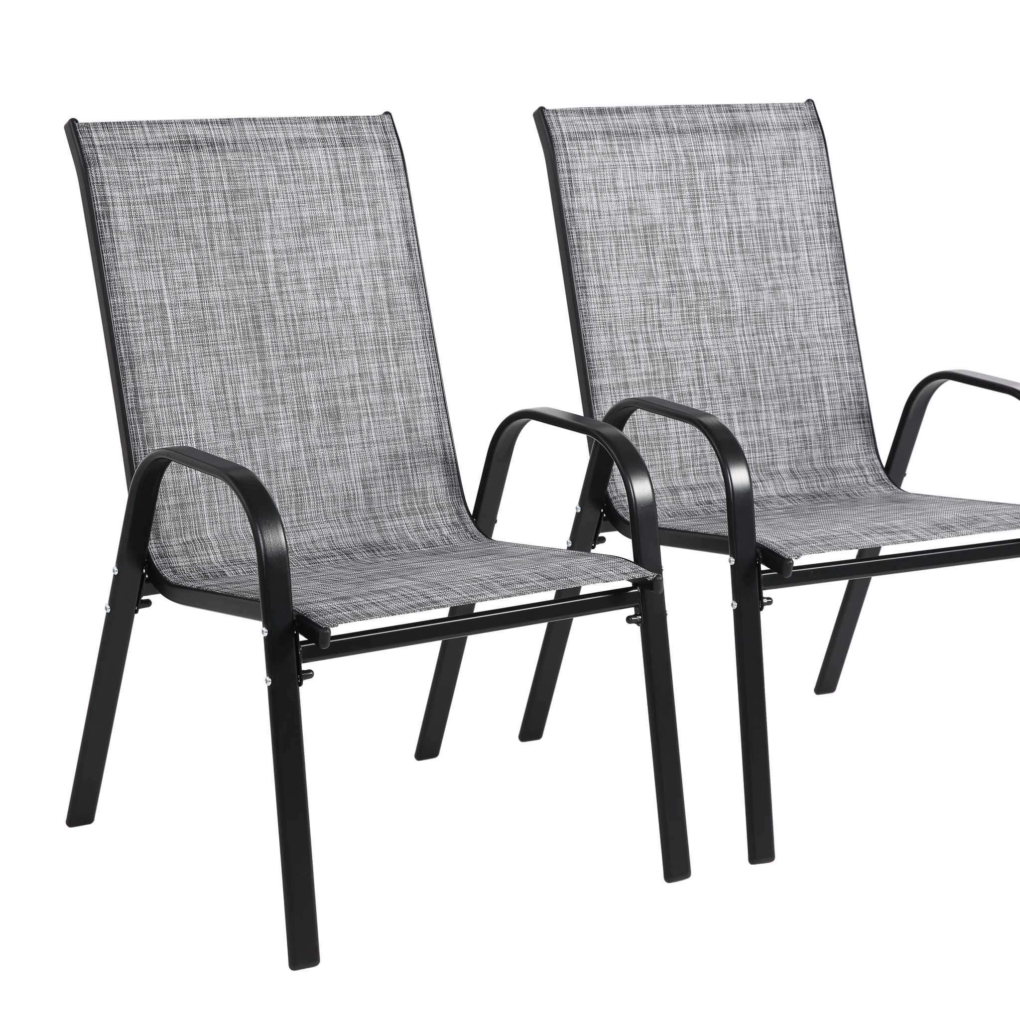 2 Piece Patio Chairs, Outdoor Camping Chairs Withtextilene Fabric, Set Of 2 Garden Chairs With Armrest High Backrest For Garden Patio Pool Beach Yard Space Saving Grey Grey Steel