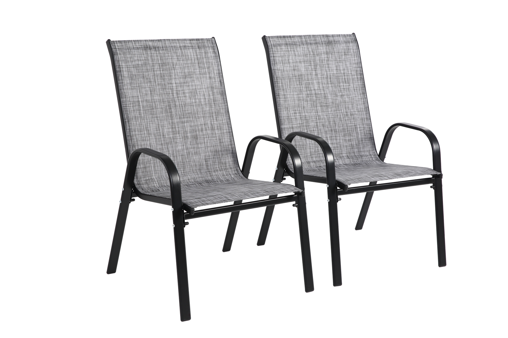 2 Piece Patio Chairs, Outdoor Camping Chairs Withtextilene Fabric, Set Of 2 Garden Chairs With Armrest High Backrest For Garden Patio Pool Beach Yard Space Saving Grey Grey Steel