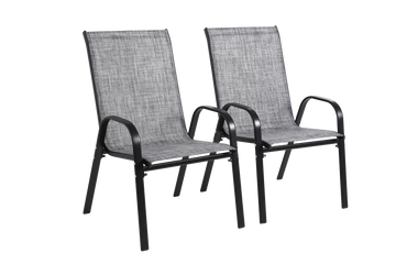 2 Piece Patio Chairs, Outdoor Camping Chairs Withtextilene Fabric, Set Of 2 Garden Chairs With Armrest High Backrest For Garden Patio Pool Beach Yard Space Saving Grey Grey Steel