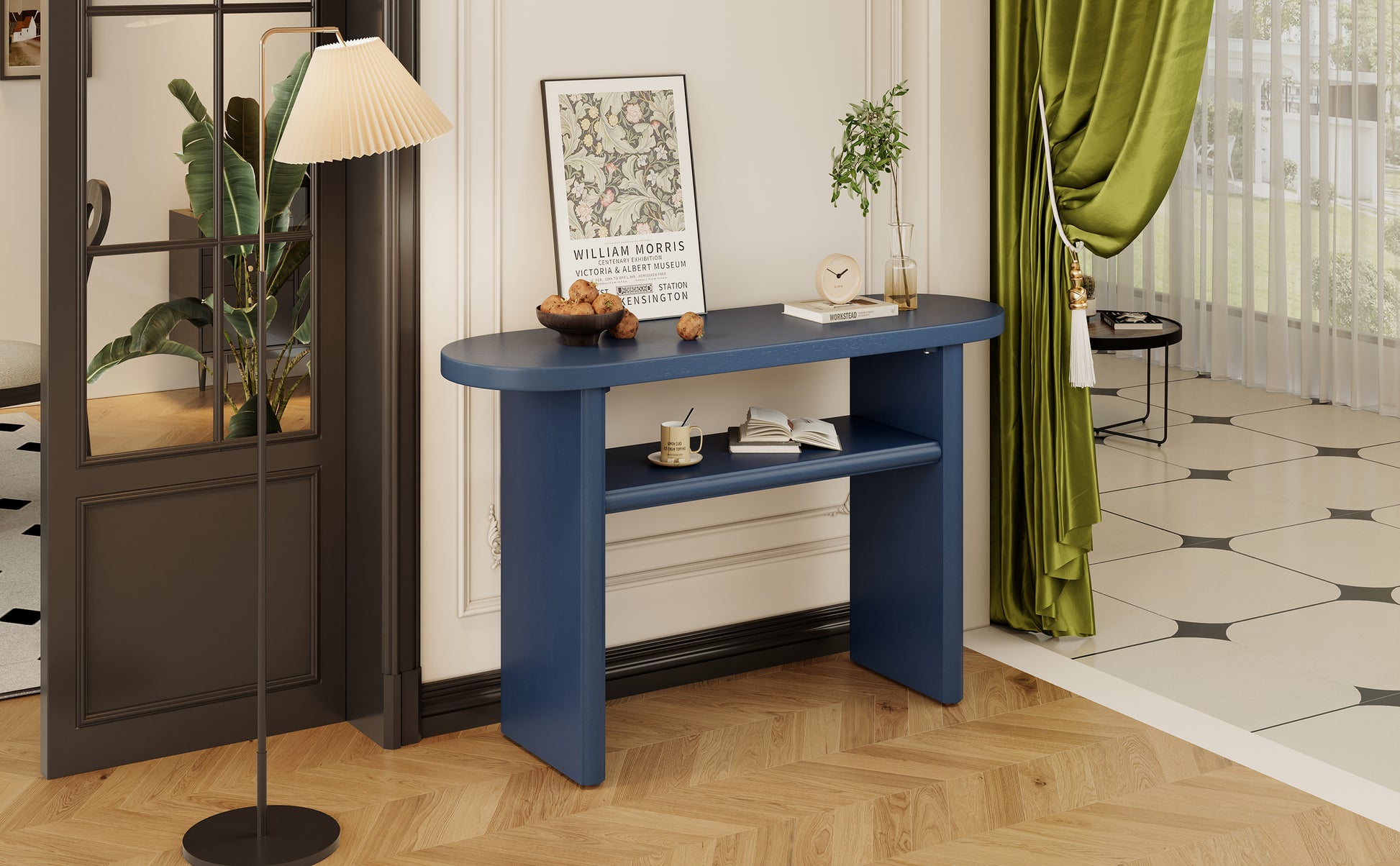 Elegant Minimalist Console Table With Rounded Edges And Sturdy Shelf Design For Entryway, Living Room Navy Navy Solid Wood Mdf