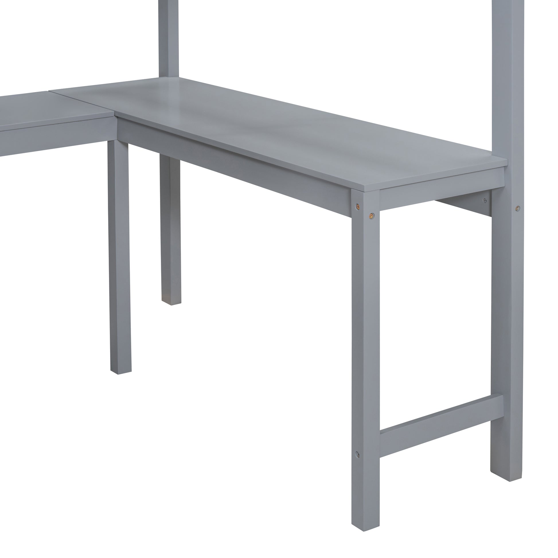 Full Size Loft Bed With Desk And Shelf Gray Full Gray Solid Wood