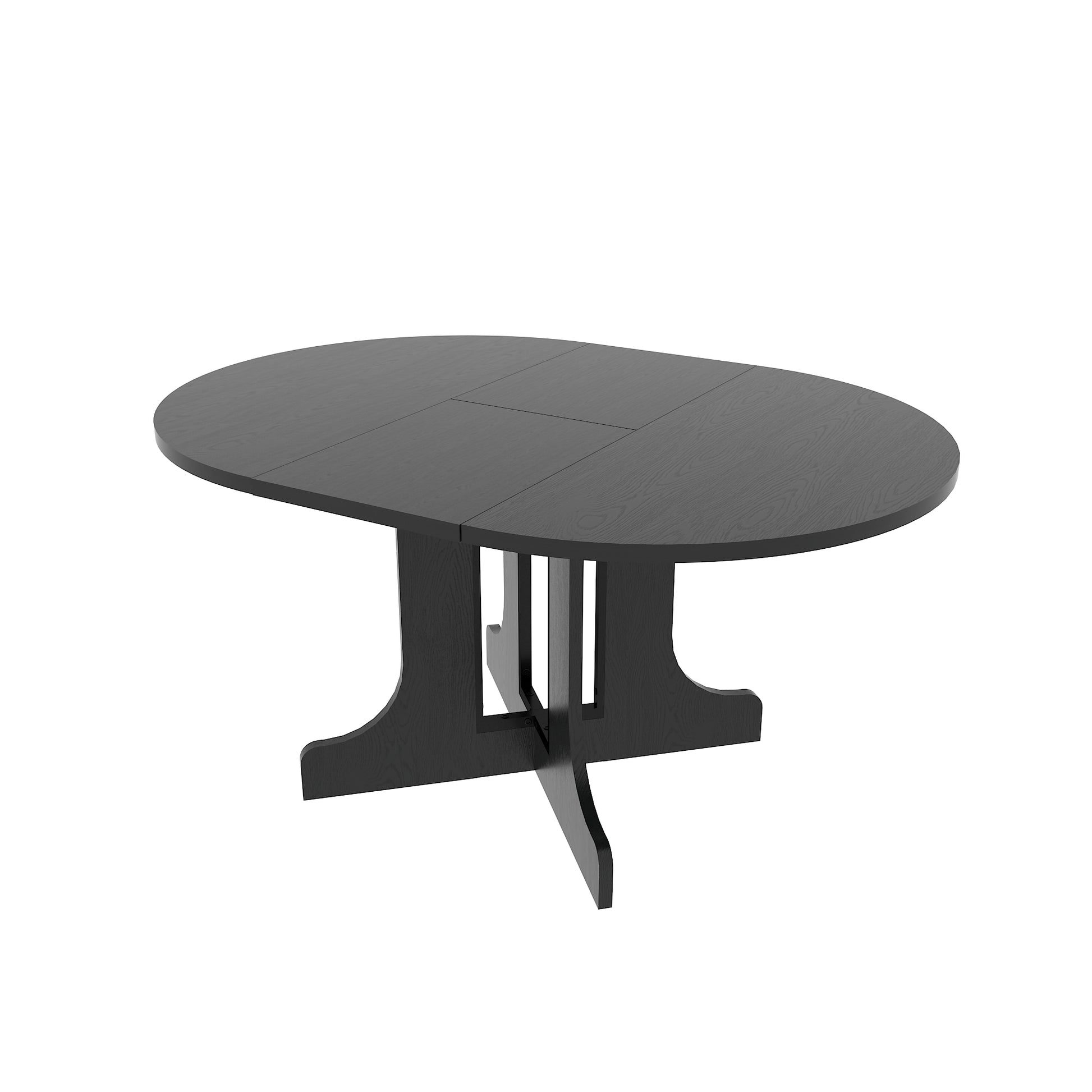 Dining Table For Farmhouse Kitchen 59X43 Inch Expandable Oval Table Top With Removable Leaf Trestle X Shaped Base Black Black Seats 6 Dining Room Floor Mount Round Kitchen & Dining Tables Laminated