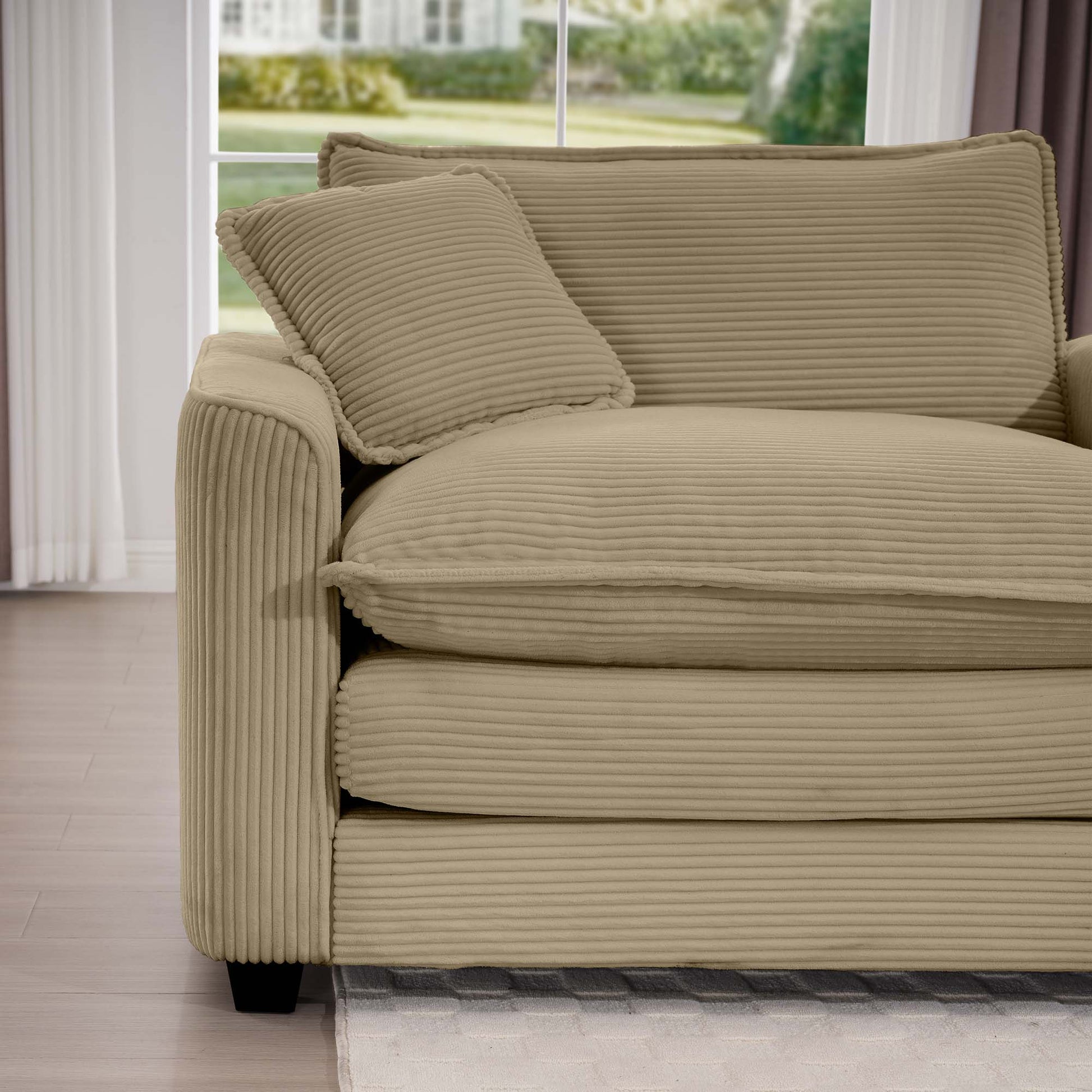 Luxurious And Sophisticated Deep Seated Sofa Set With Two Single Chairs In Tan Corduroy Fabric, Suitable For Bedroom And Office Tan Corduroy 2 Seat