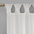 Floral Embellished Cuff Tab Top Solid Curtain Panel Only 1 Pc Panel White Linen