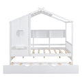 Wooden Full Size House Bed With Trundle, Modern Design For Kids With Storage Shlef, White Full White Solid Wood