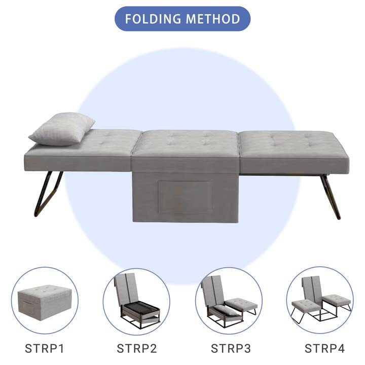 Sofa Bed,Chair Bed,Sleeper Couch,4 In 1 Multi Function Folding Ottoman Bed With Slide Storagepocket For Living Room,Bedroom,Hallway,Light Grey Light Gray Espresso Bedroom Mid Century Modern Oak Upholstered Fabric