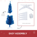 Homcom 5' Artificial Pencil Christmas Tree, Slim Xmas Tree With 294 Realistic Branch Tips And Plastic Stand, Blue Blue Plastic