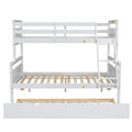 Twin Over Full Bunk Bed With Ladder, Twin Size Trundle, Safety Guardrail, White Box Spring Not Required Twin White Wood Bedroom Bunk Pine