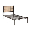 1Pc Twin Platform Bed, Metal Frame Dark Bronze Finish Faux Cane Panel Headboard Casual Coastal Bedroom Furniture, Bed In A Box Box Spring Not Required Twin Bronze Metal Bedroom Casual,Coastal Metal