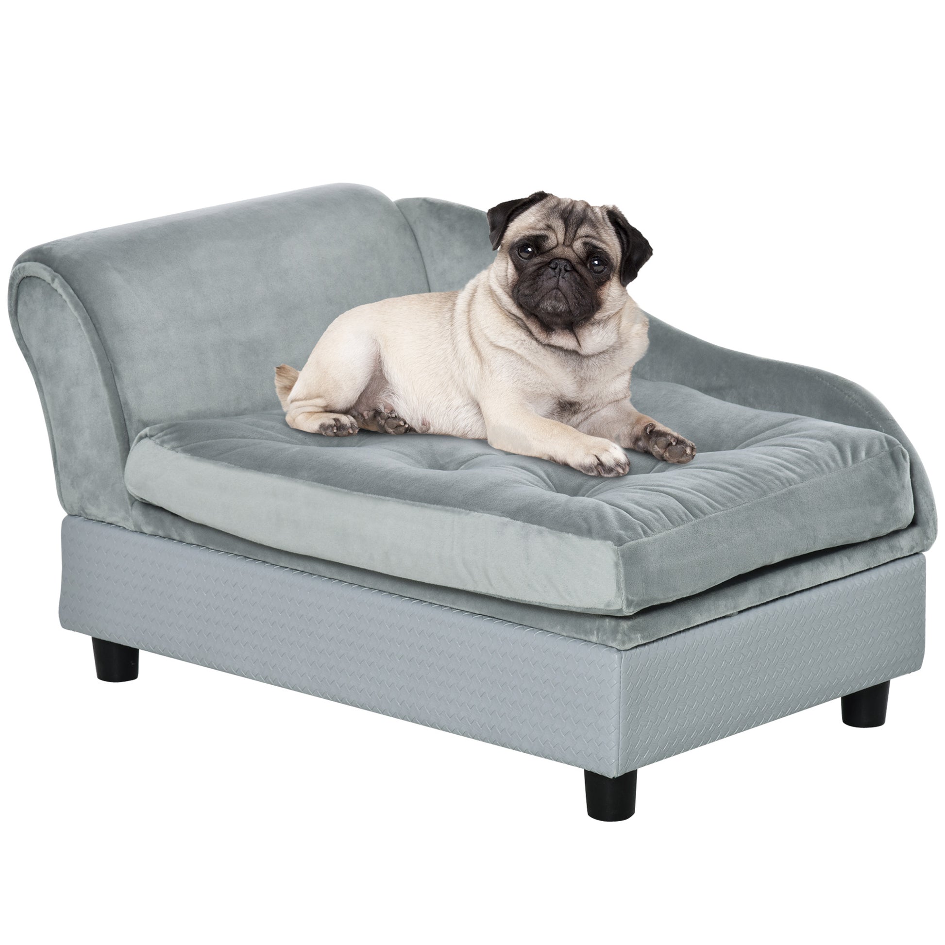 Pawhut Luxury Fancy Dog Bed For Small Dogs With Hidden Storage, Small Dog Couch With Soft 3" Foam, Dog Sofa Bed, Cushy Dog Bed, Modern Pet Furniture For Puppies And Little Breeds, Gray Gray Pvc