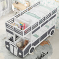 Twin Over Twin Bus Shaped Bunk Bed With Wheels And Storage, Gray White Box Spring Not Required Twin Grey White Wood Bedroom Solid Wood Mdf