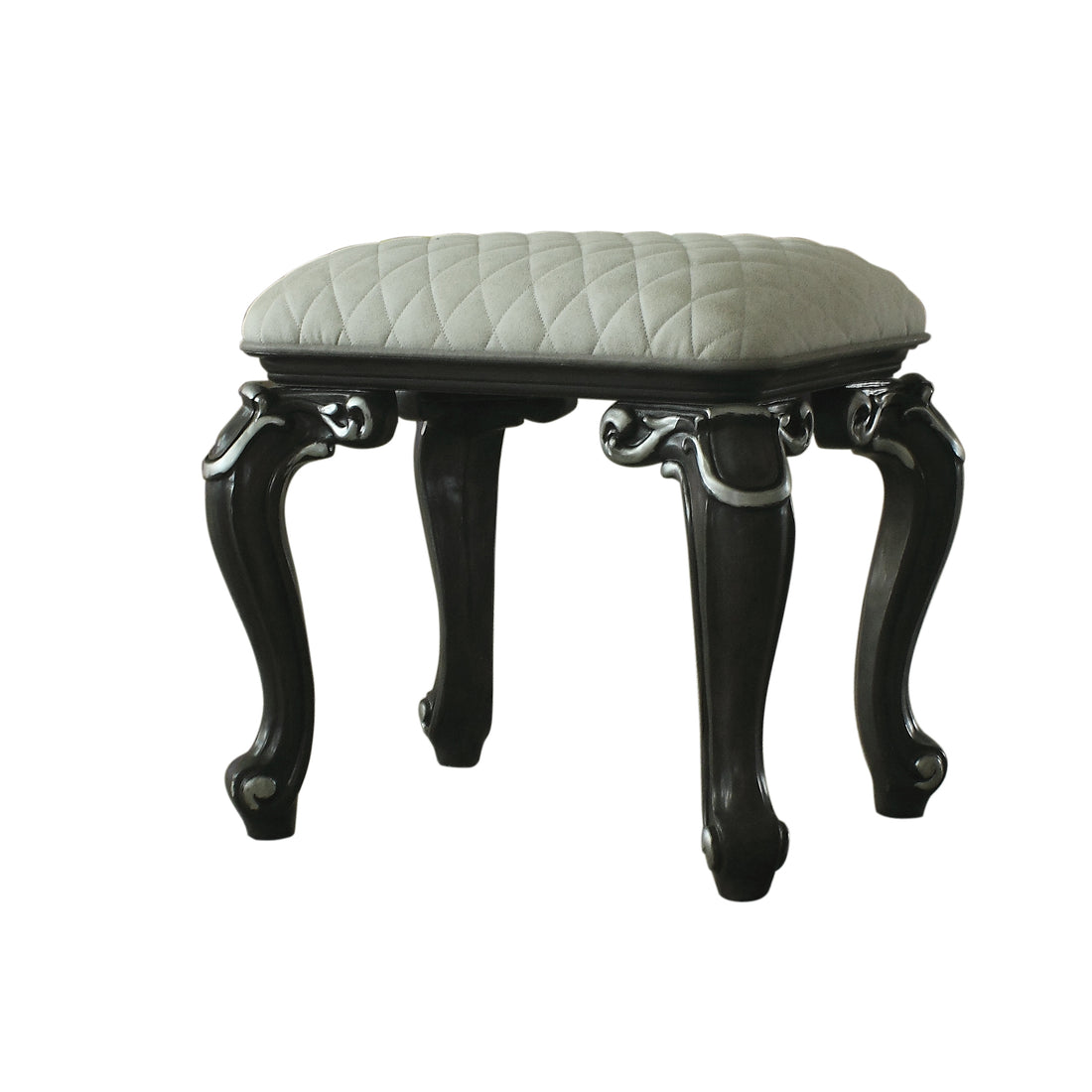 Grey And Charcoal Stool With Scrolled Legs Gray Charcoal Bedroom Rectangular White Wood Fabric