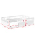 Full Floor Bed Frame With Fence, Wood Kids Floor Beds Frame For Bedroom Playroom,White Expect Arrive Date Jul. 10Th Full White Pine