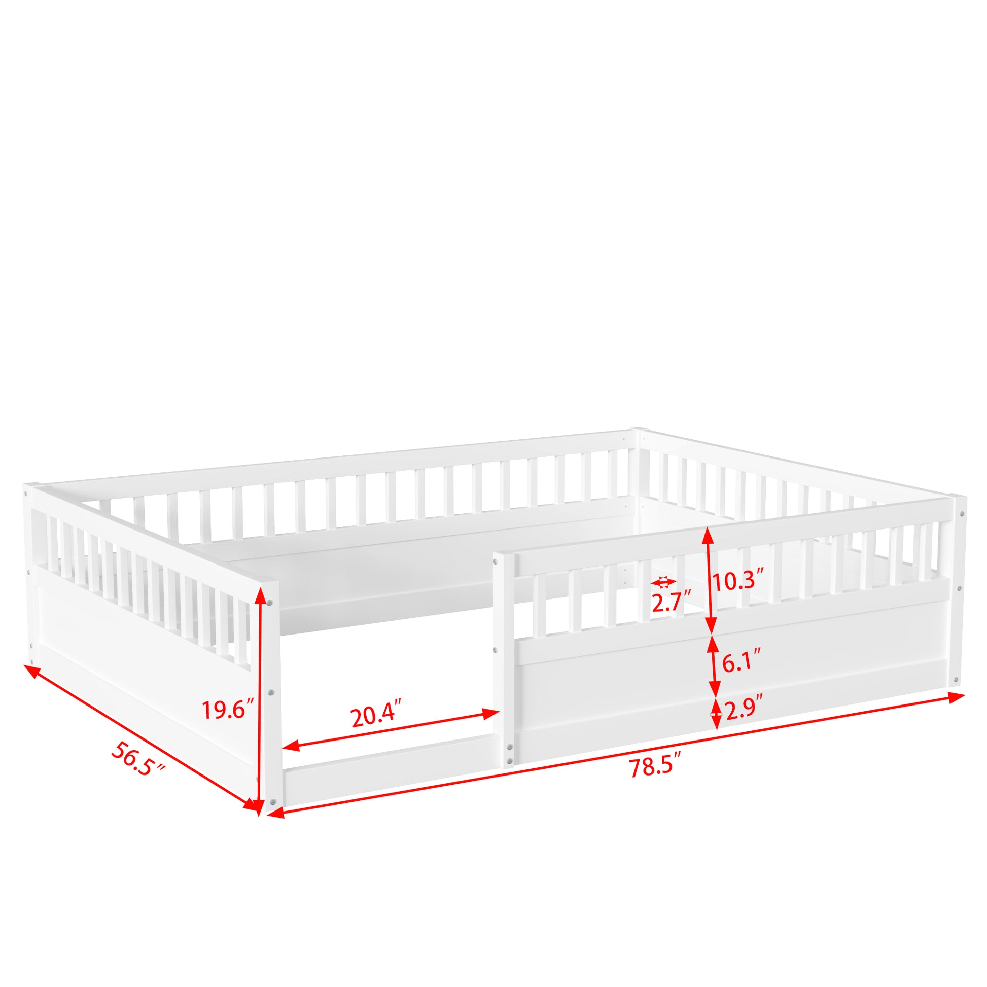 Full Floor Bed Frame With Fence, Wood Kids Floor Beds Frame For Bedroom Playroom,White Expect Arrive Date Jul. 10Th Full White Pine